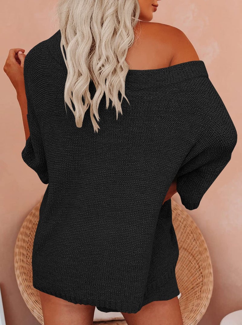 Mafulus Women's 2 Piece Outfits Sweater Sets Off Shoulder Knit Top Shorts Matching Suits Cute Pajama Lounge Set - Image 5